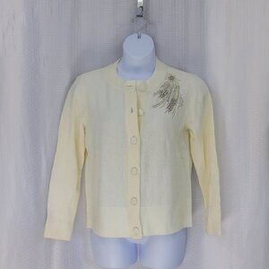 NWT Talbots L cream embellished sparkly covered button cardigan
